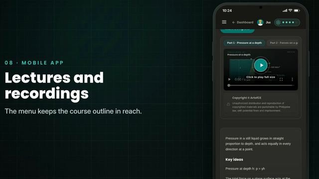 A phone showing a lecture recording in the app.